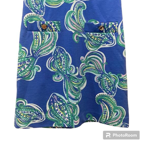 Lily Pulitzer Layton Blue Crush Shift Dress She Got Sole V-Neck Gold $198 XS - Picture 3 of 9